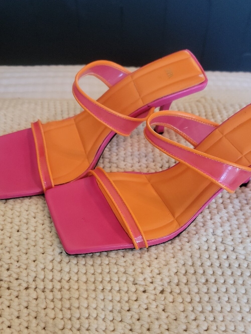 ZARA Pink and Orange Strappy Square-Toe Heels - Picture 4 of 4